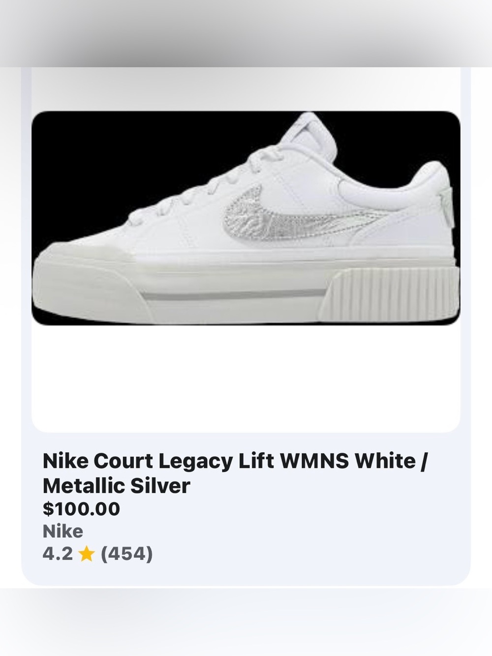 Nike Court Legacy Lift WMNS White Metallic Silver